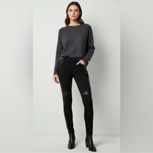 Helmut Lang Black Lamb Leather Panel Leggings Made in USA, Size 2, EUC